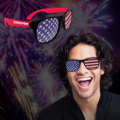 American Flag Neon Red Billboard Sunglasses(Blank)